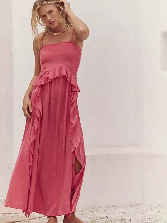 Free People Dresses & Skirts - Free People Rose Pink Smocked Ruffle Maxi Dress